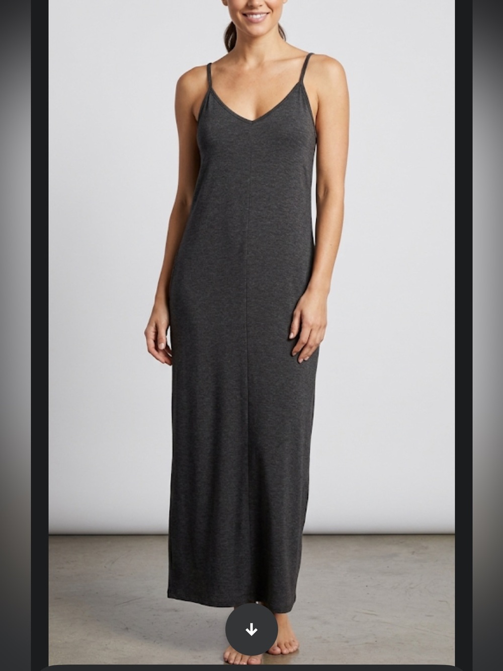 Three Birds Nest Charcoal Maxi Slip Dress Minimalist V-Neck Pockets XL